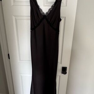 Satin Black Lace Trim Maxi